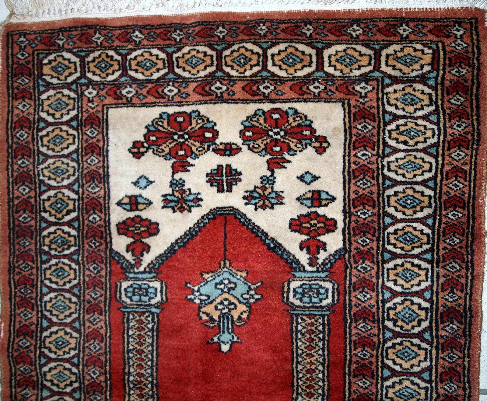 Tapis de prière vintage fait main Lahore pakistanais 62cm x 92cm (1970s)