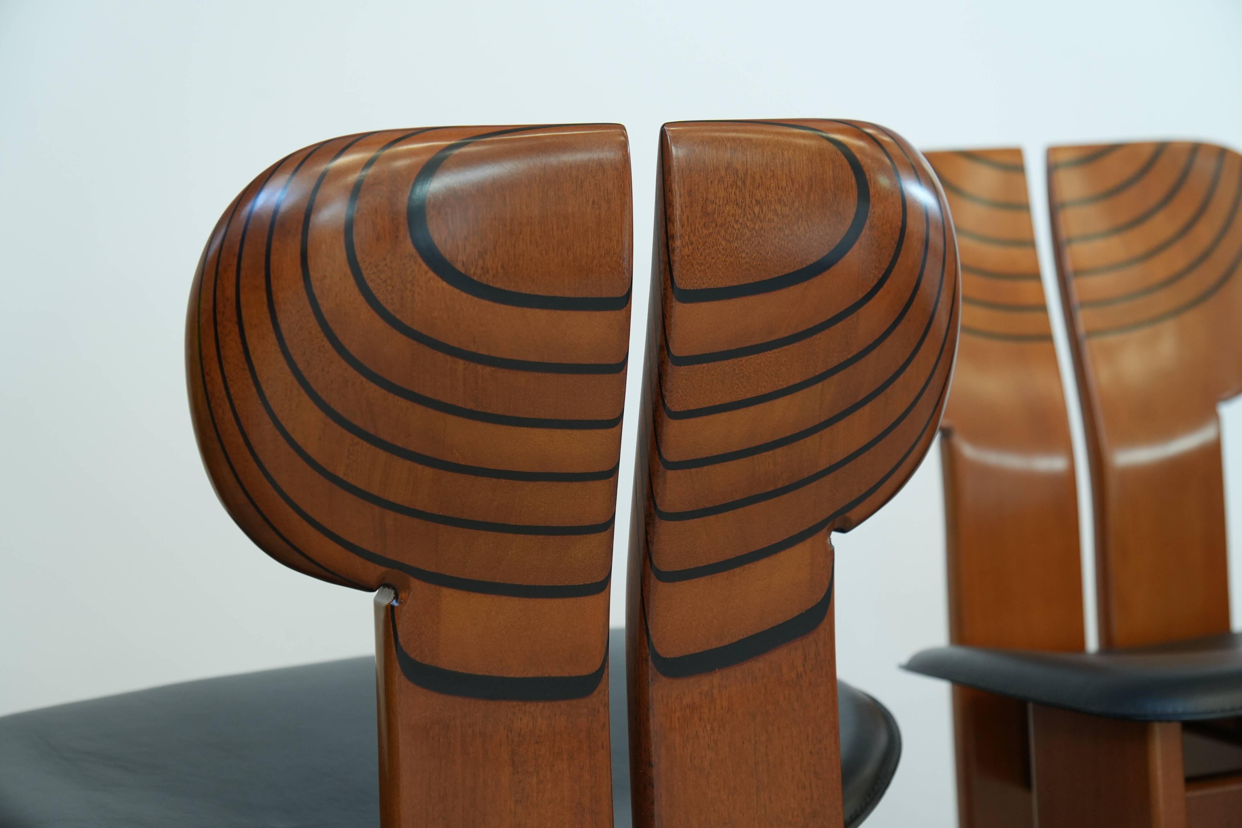 Afra & Tobia Scarpa ‘Africa’ Dining Chair – Walnut & Leather, 1975