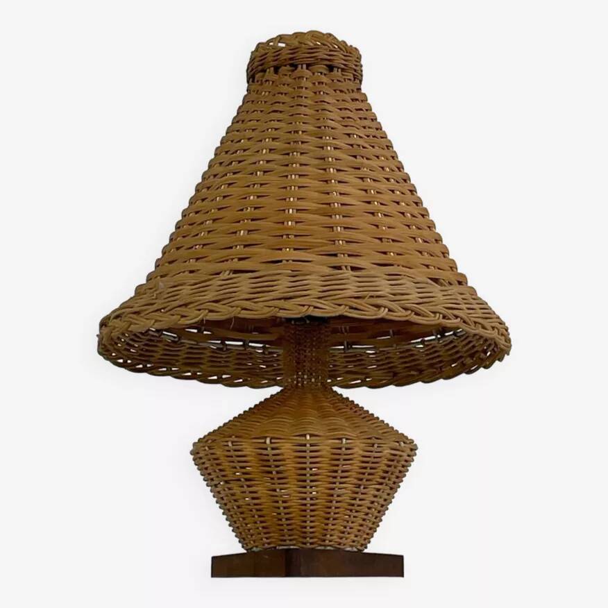 Wicker and wood lamp from the 1950s