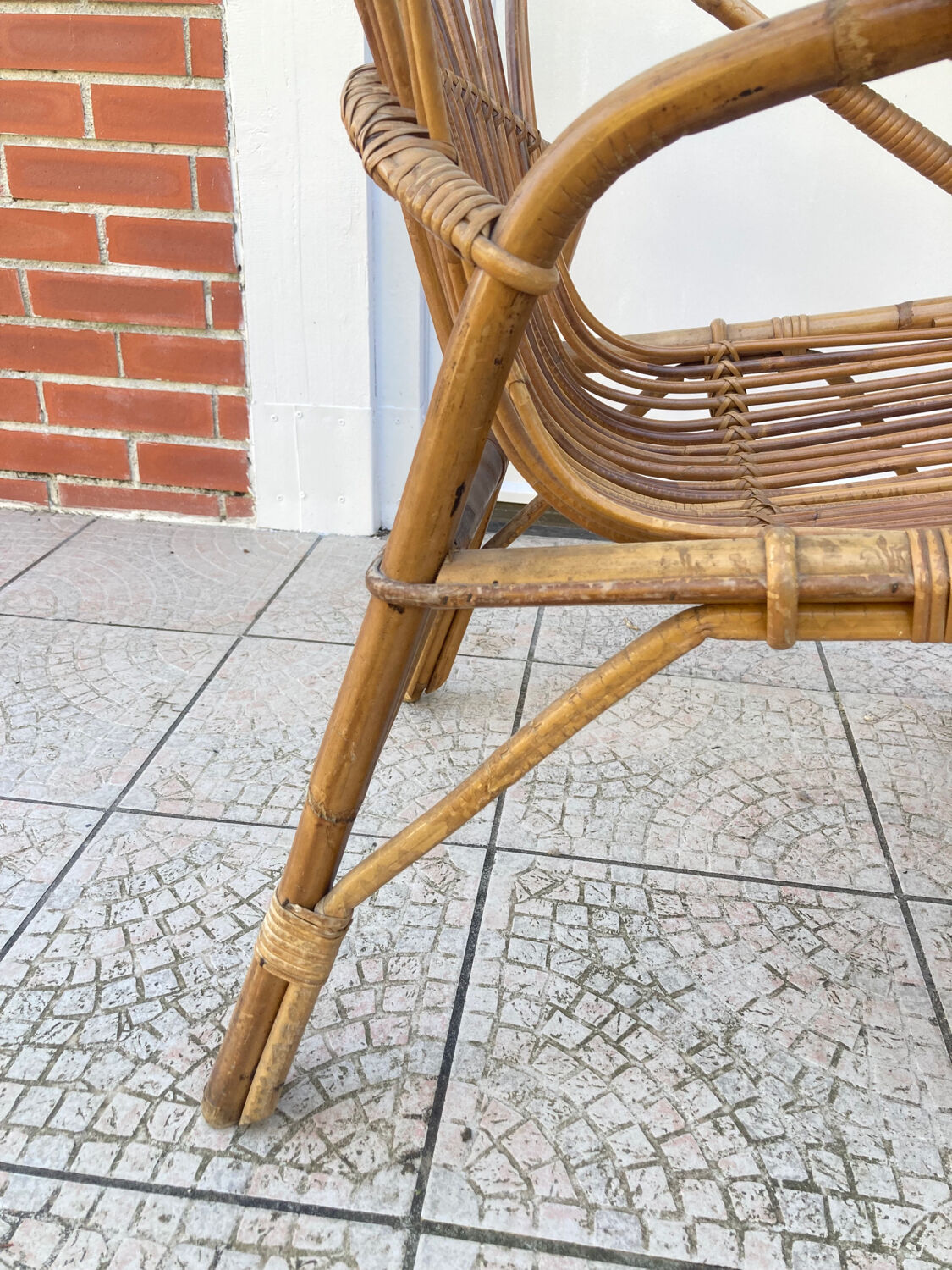 Vintage shell rattan armchair