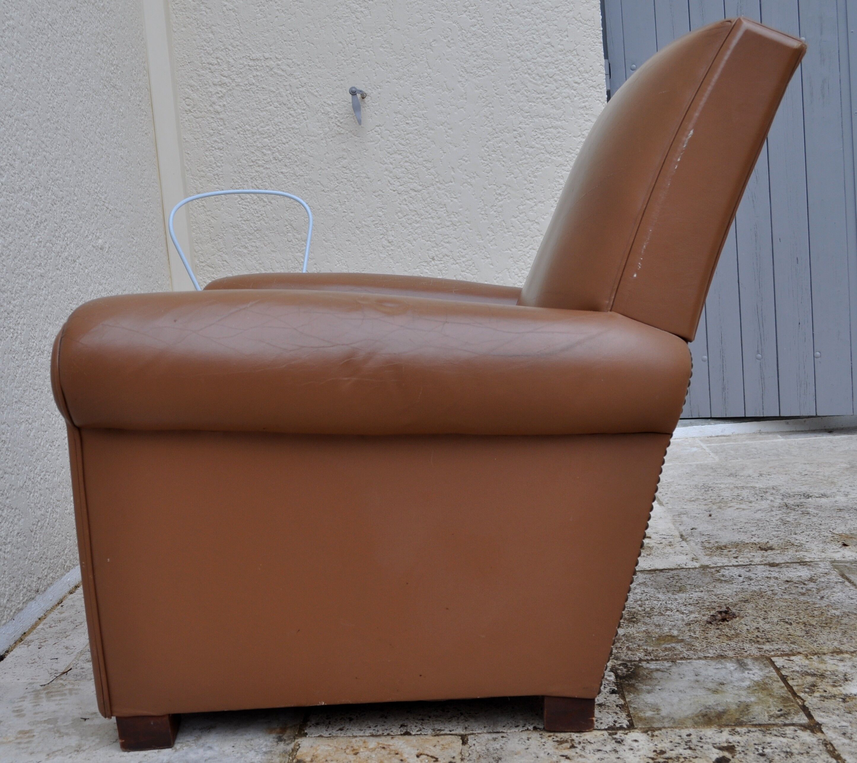 Vintage caramel leather club armchair