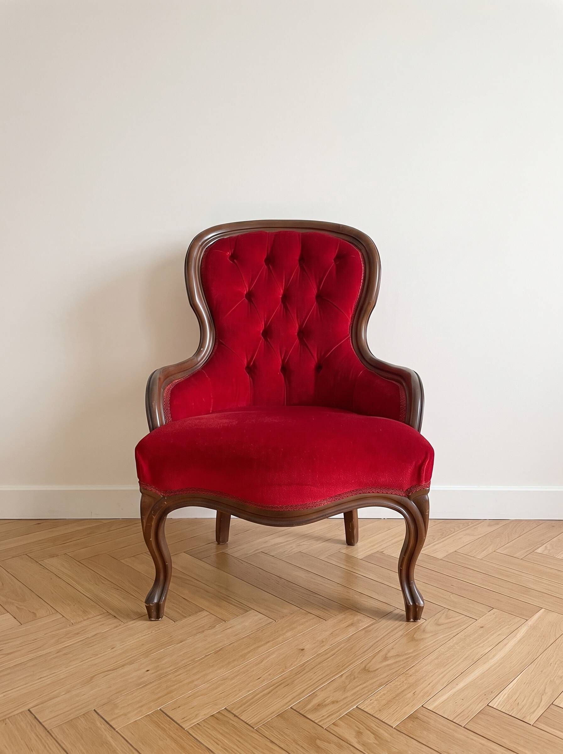 Louis XV Voltaire armchair in red velvet