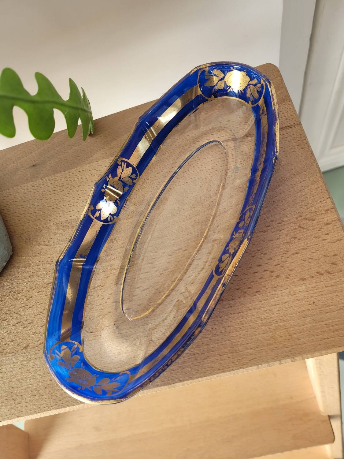 Blue and gold glass dish