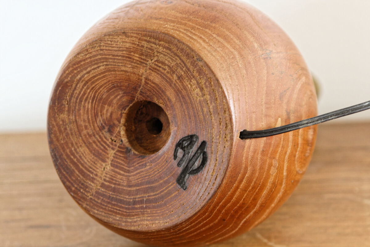 Turned wooden lamp foot signed