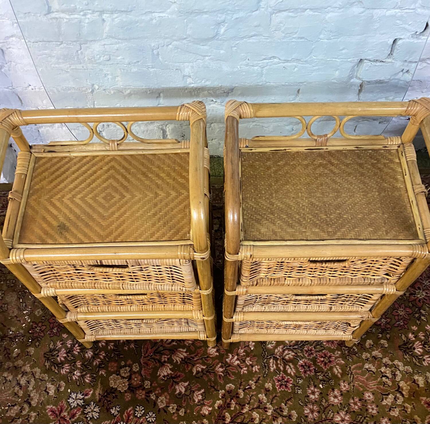 Pair of vintage rattan bedside tables from the 70s