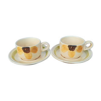 Pair of Gien cups decorated with sunflowers