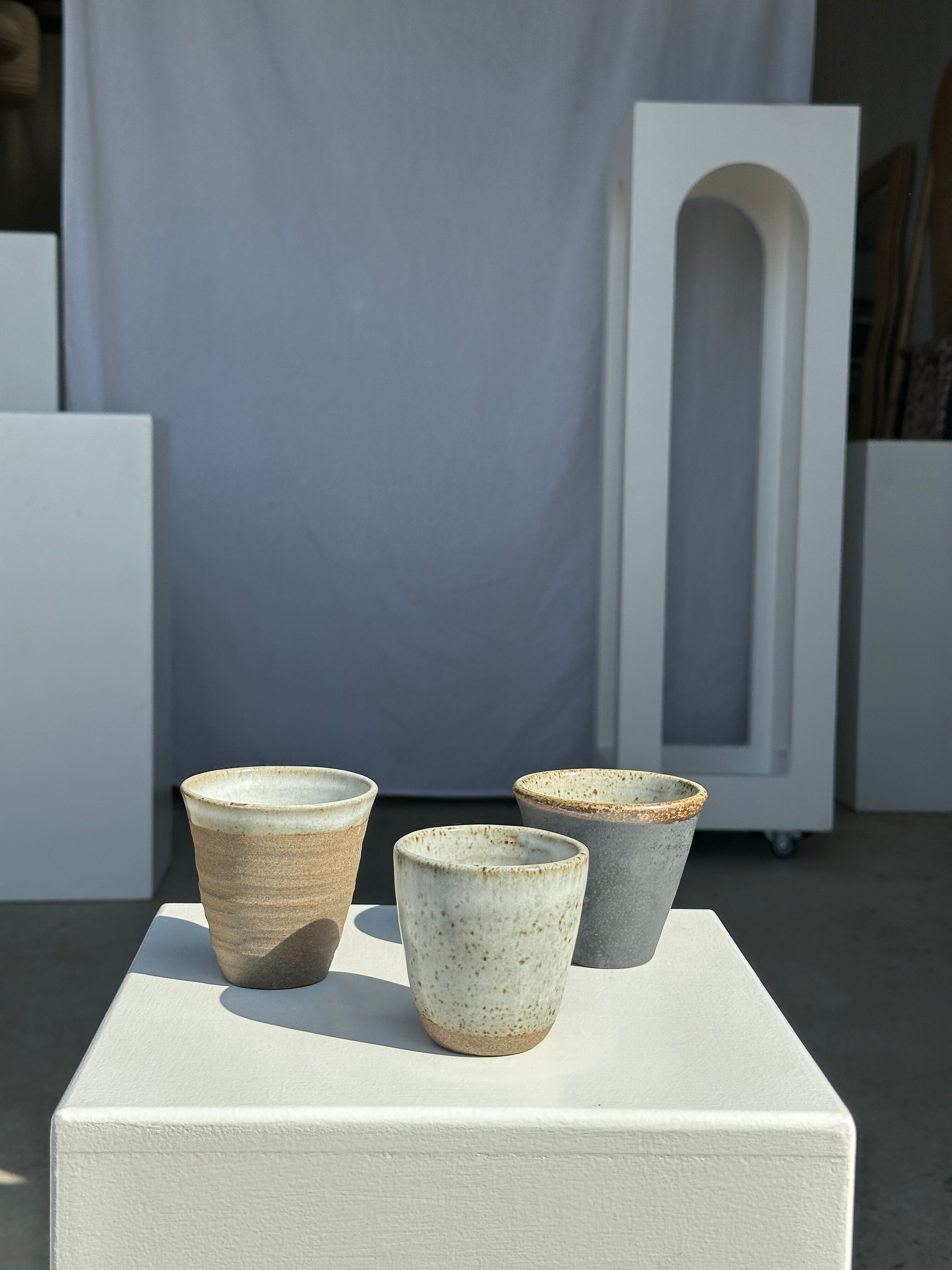 Set of 3 cups / mug in Indonesian ceramic (black, matte brown & speckled glazed)