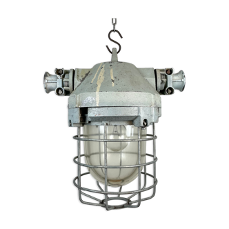 Industrial bunker ceiling light with iron cage from elektrosvit, 1970s