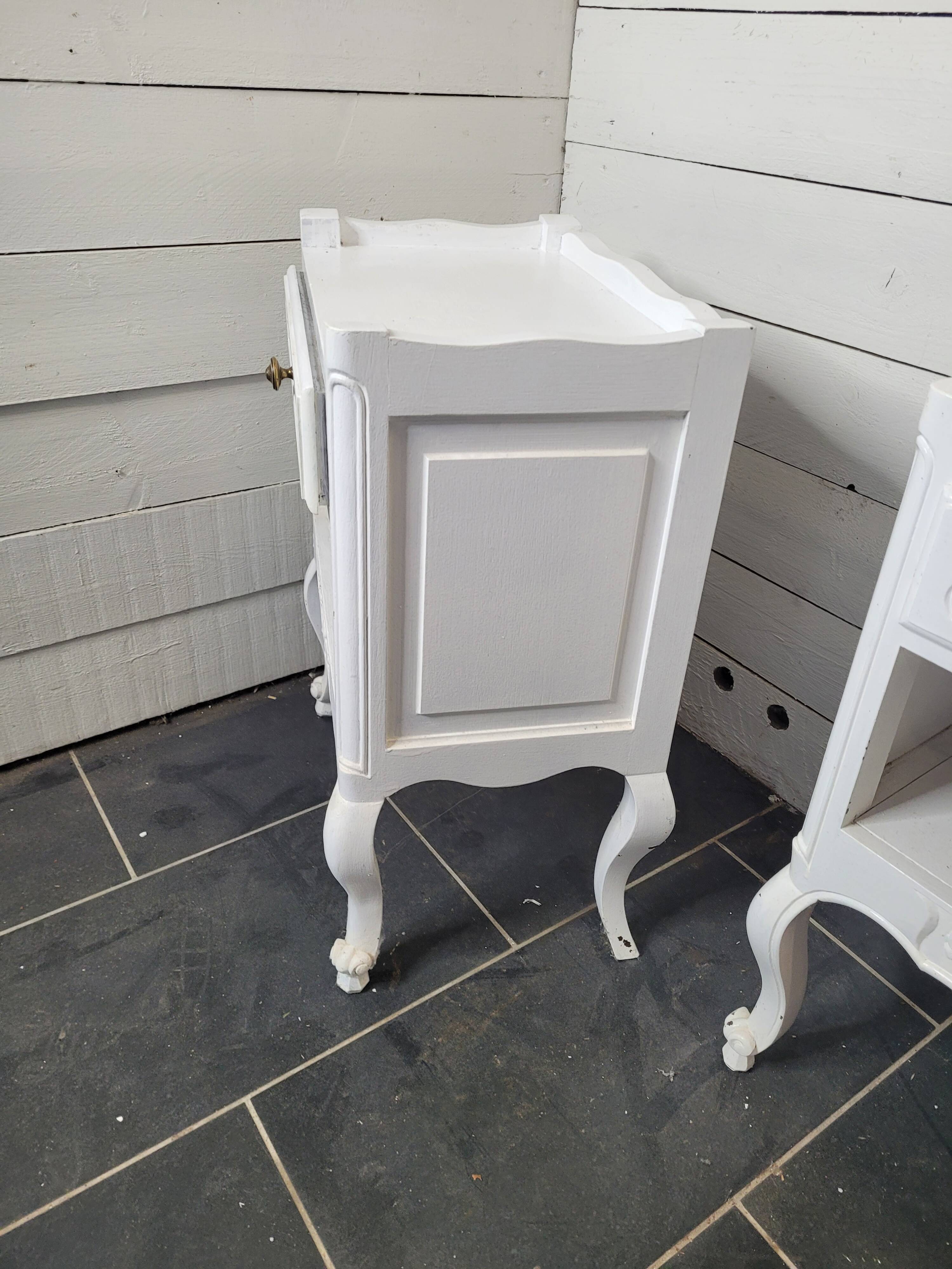Pair of white patinated Louis XV style bedside tables