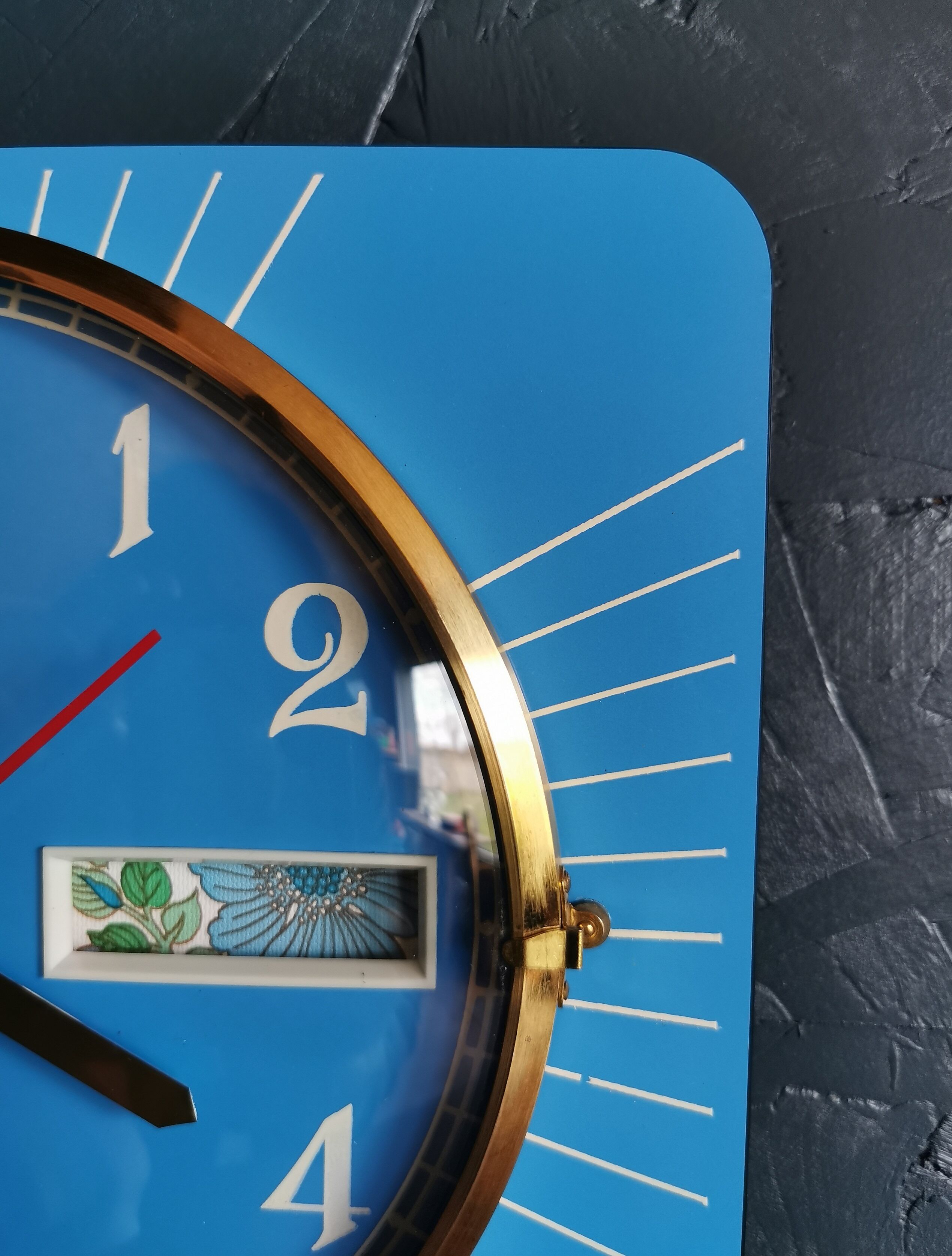 Vintage formica clock rectangular silent wall clock "Carrez blue"