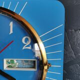 Horloge formica vintage pendule murale silencieuse rectangulaire "Carrez bleu"