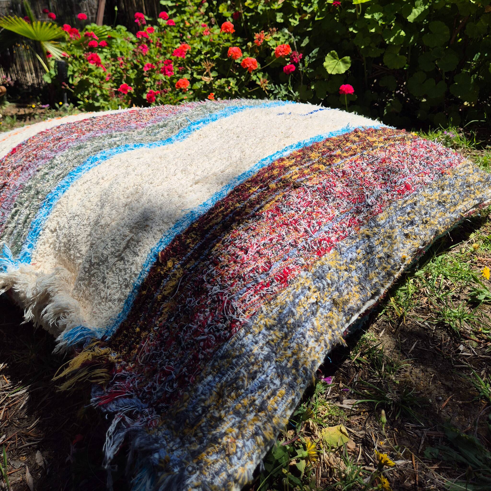 Housse de pouf artisanal - tissé main coton recyclé - 120 x 120