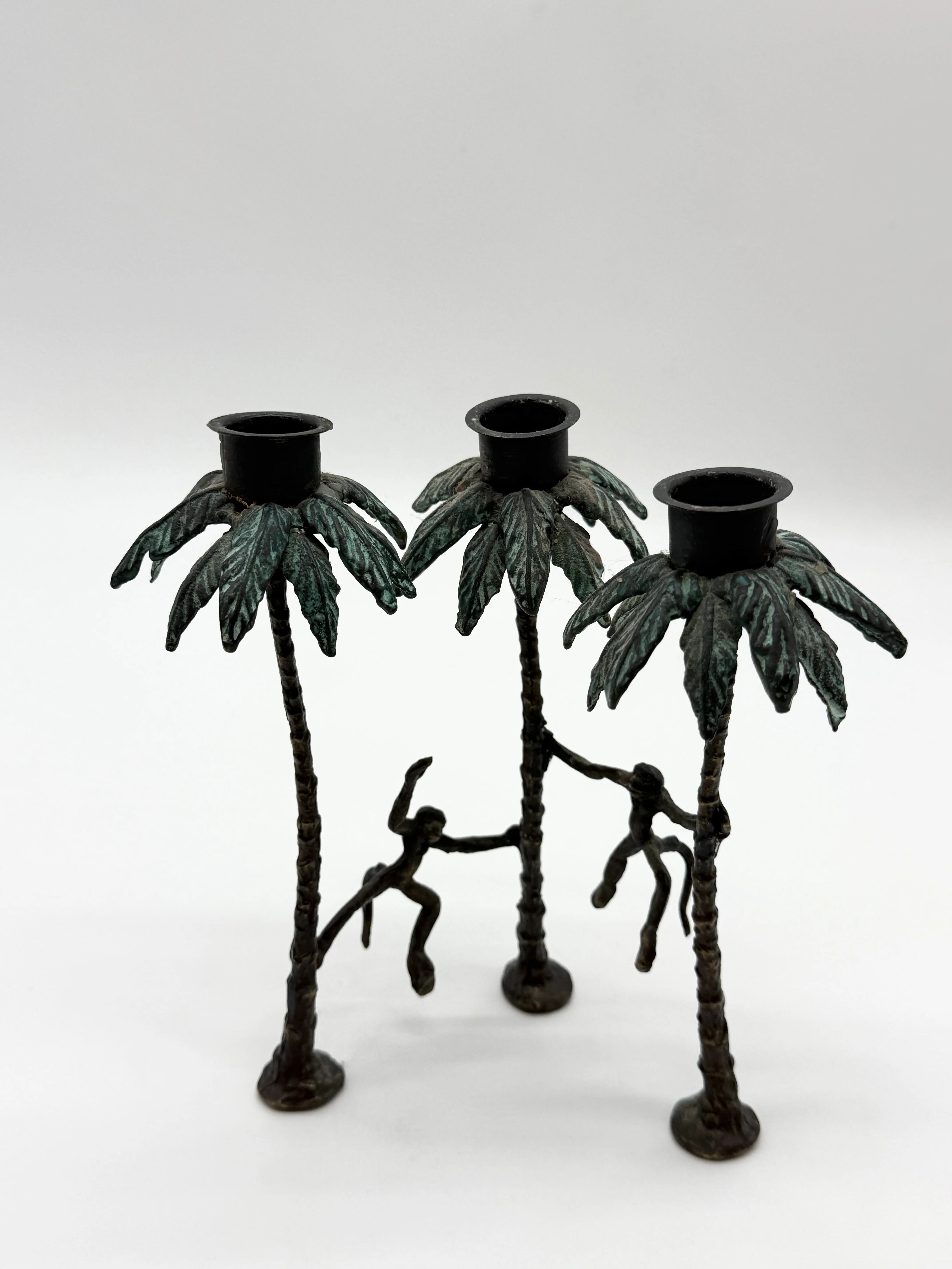 Chandelier "singe" en bronze patiné, 1970s