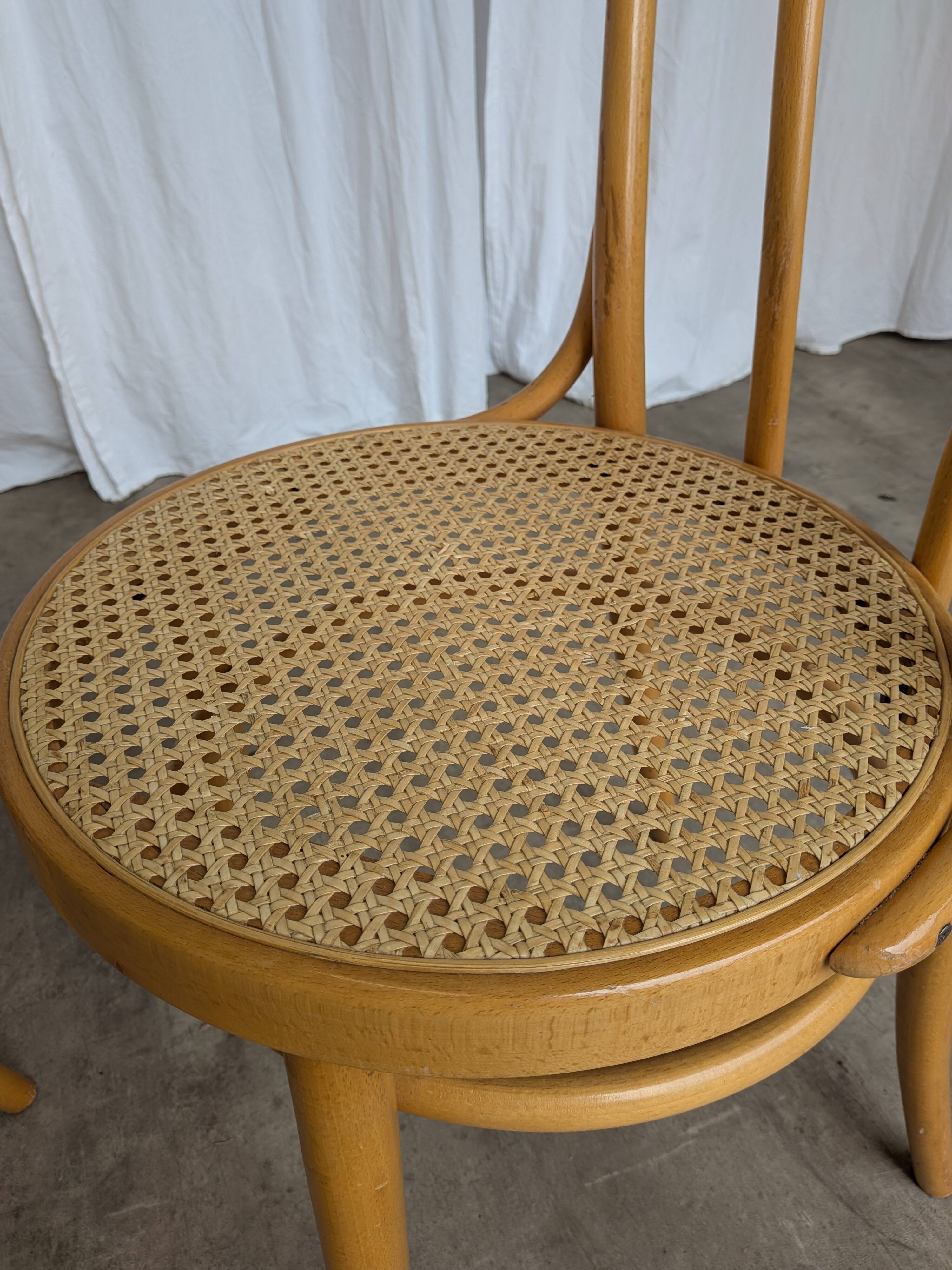 Set of 2 Thonet Style Bentwood Chairs with Cane Seat / Mid-Century Dining F