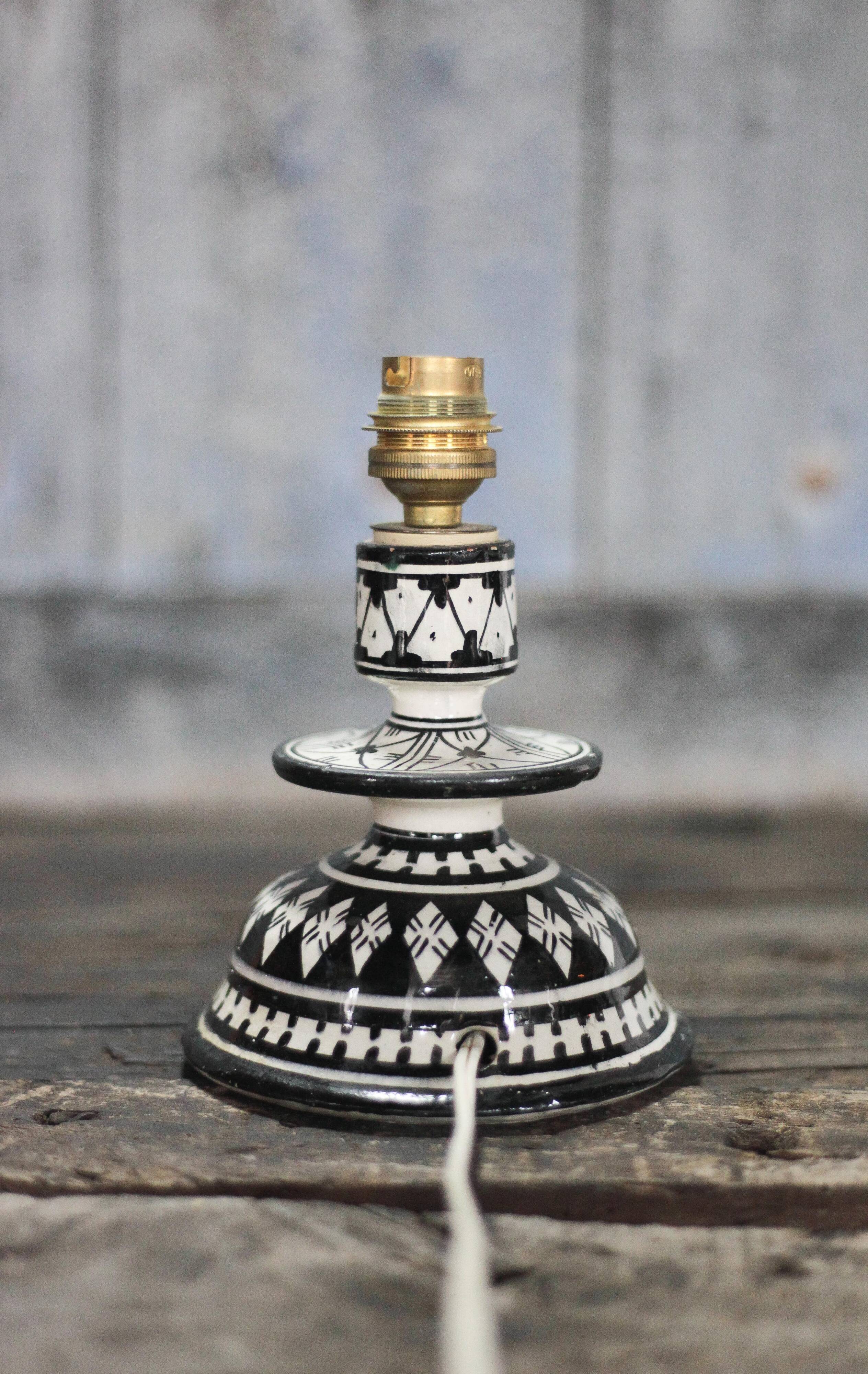 Moroccan glazed terracotta table lamp from Safi, ceramic bedside lamp.