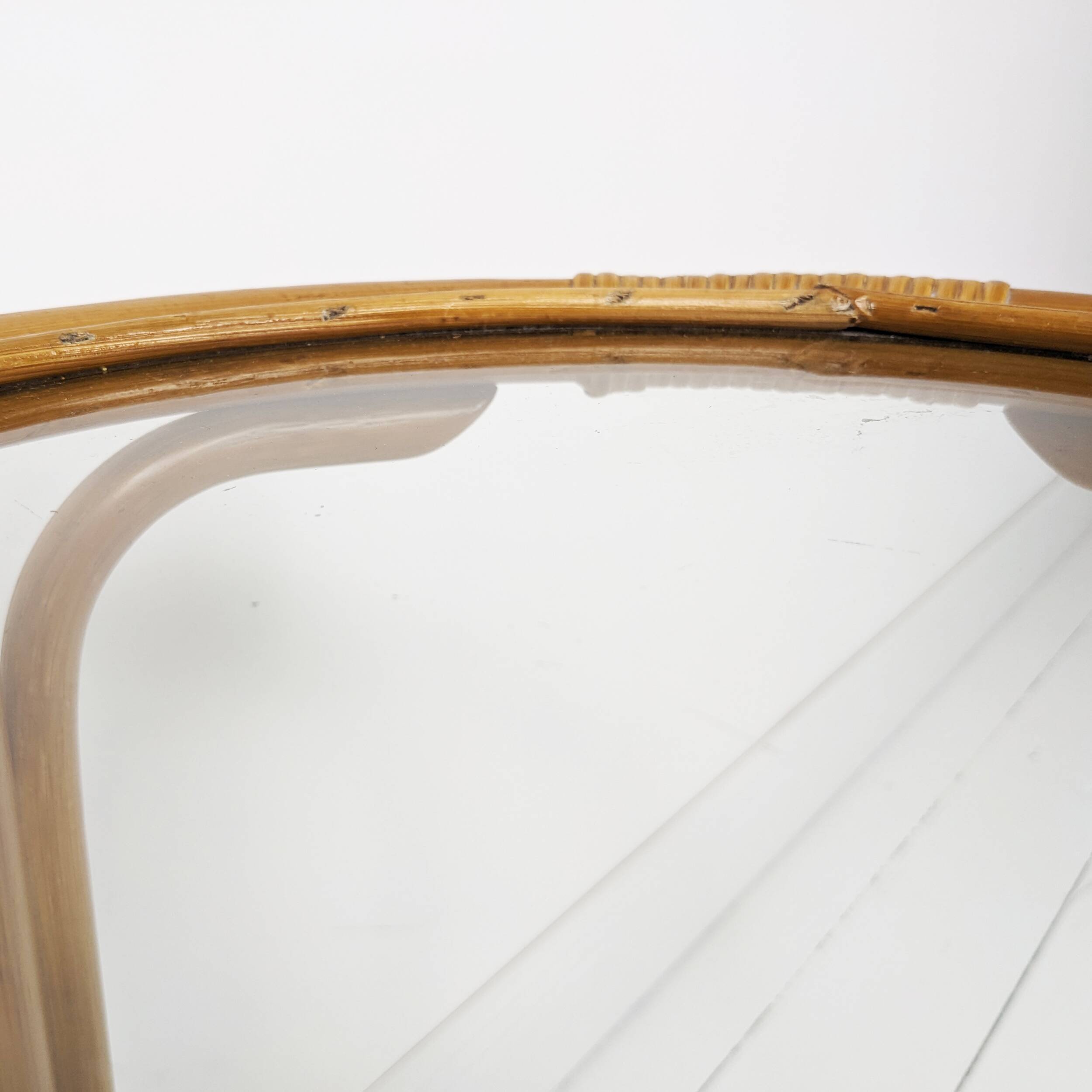 Table d'appoint bambou rond plateau en verre table basse midcentury boho salon petite table marron