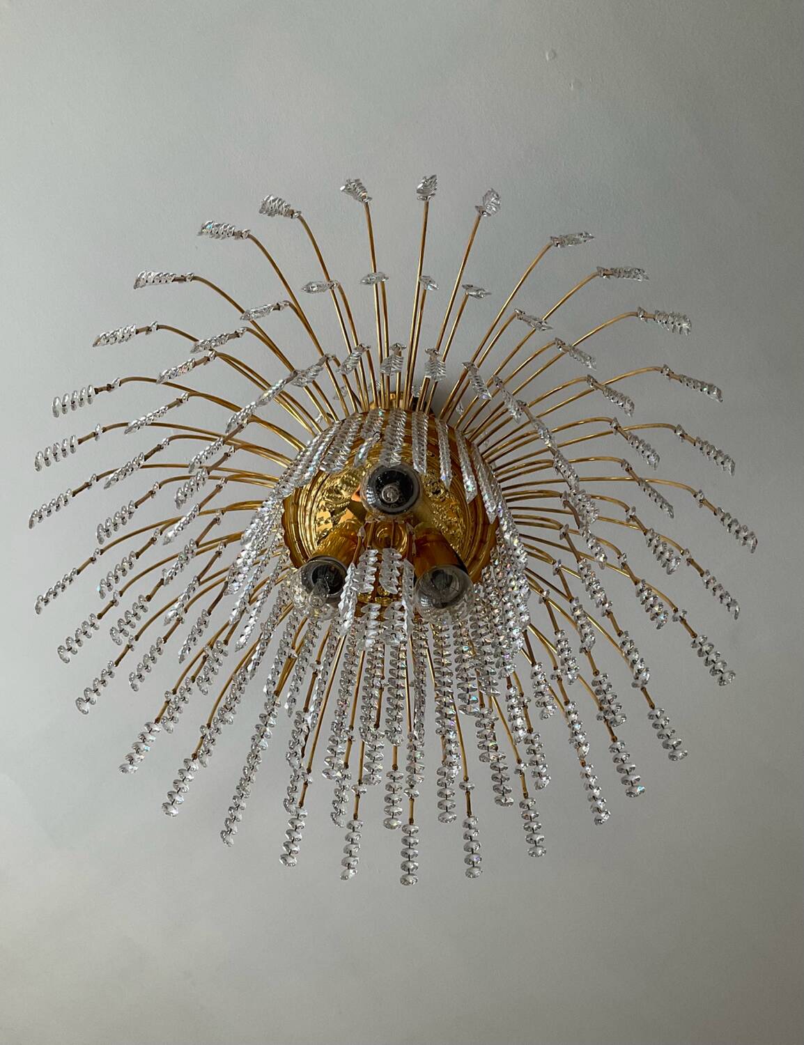 Vintage brass chandelier with crystal tassels cascade