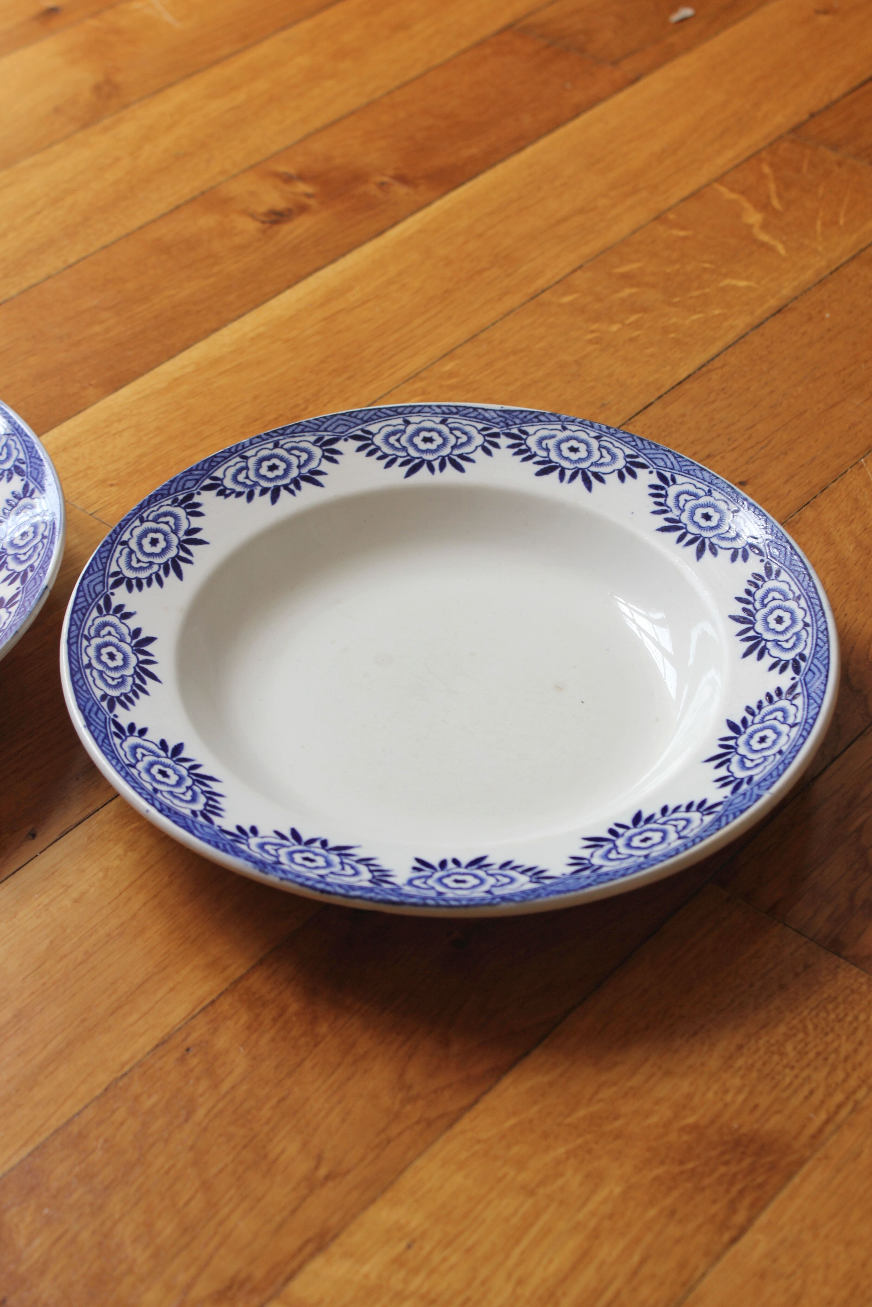 2 ironstone soup plates, "Capri" pattern, Digoin Sarreguemines, Art Deco