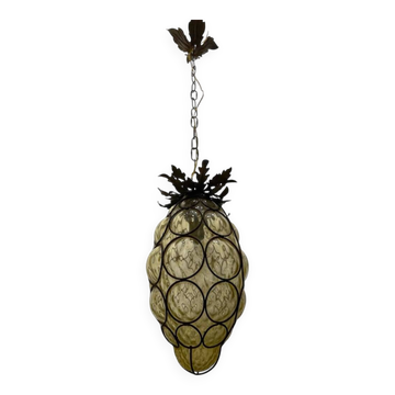 Wrought Iron Murano Glass Light Pendant 1950’s