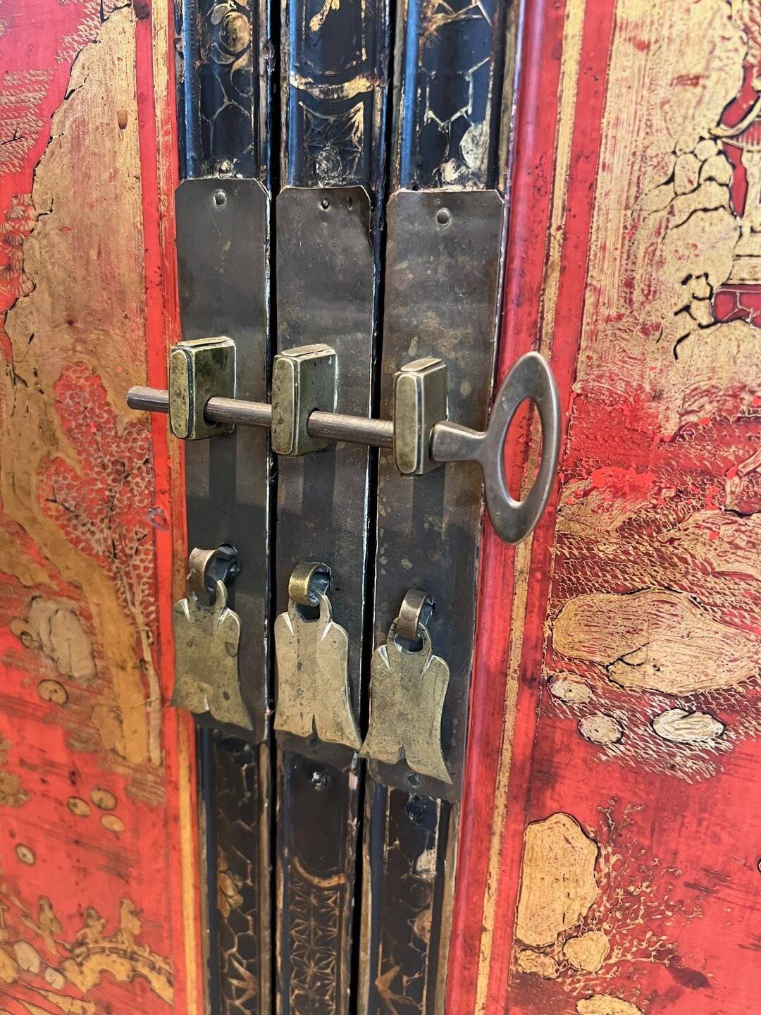 Lacquered Cabinet with Chinese Decorations, France, Art Deco, circa 1940