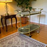 Vintage gold bar cart / side table with smoked glass