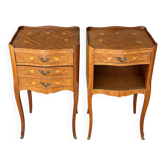 Pair of bedside tables in marquetry Louis XV style – curved legs