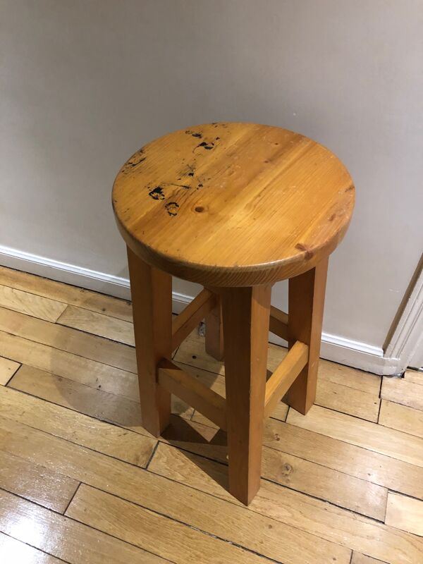 Tabouret sellette en pin années 70