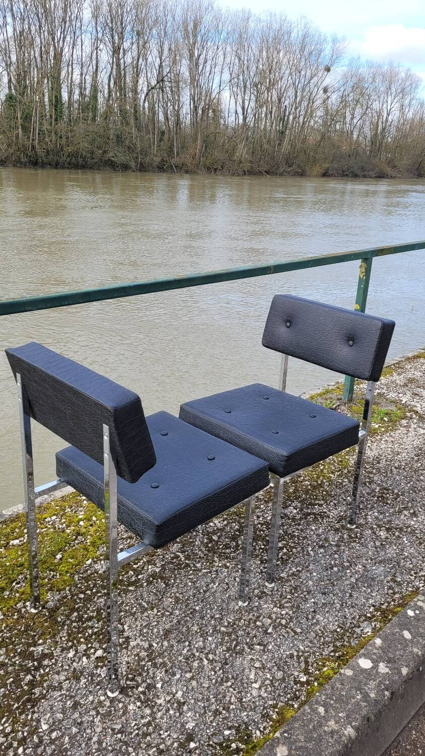 Pair of chromed design skai chairs - 1950s