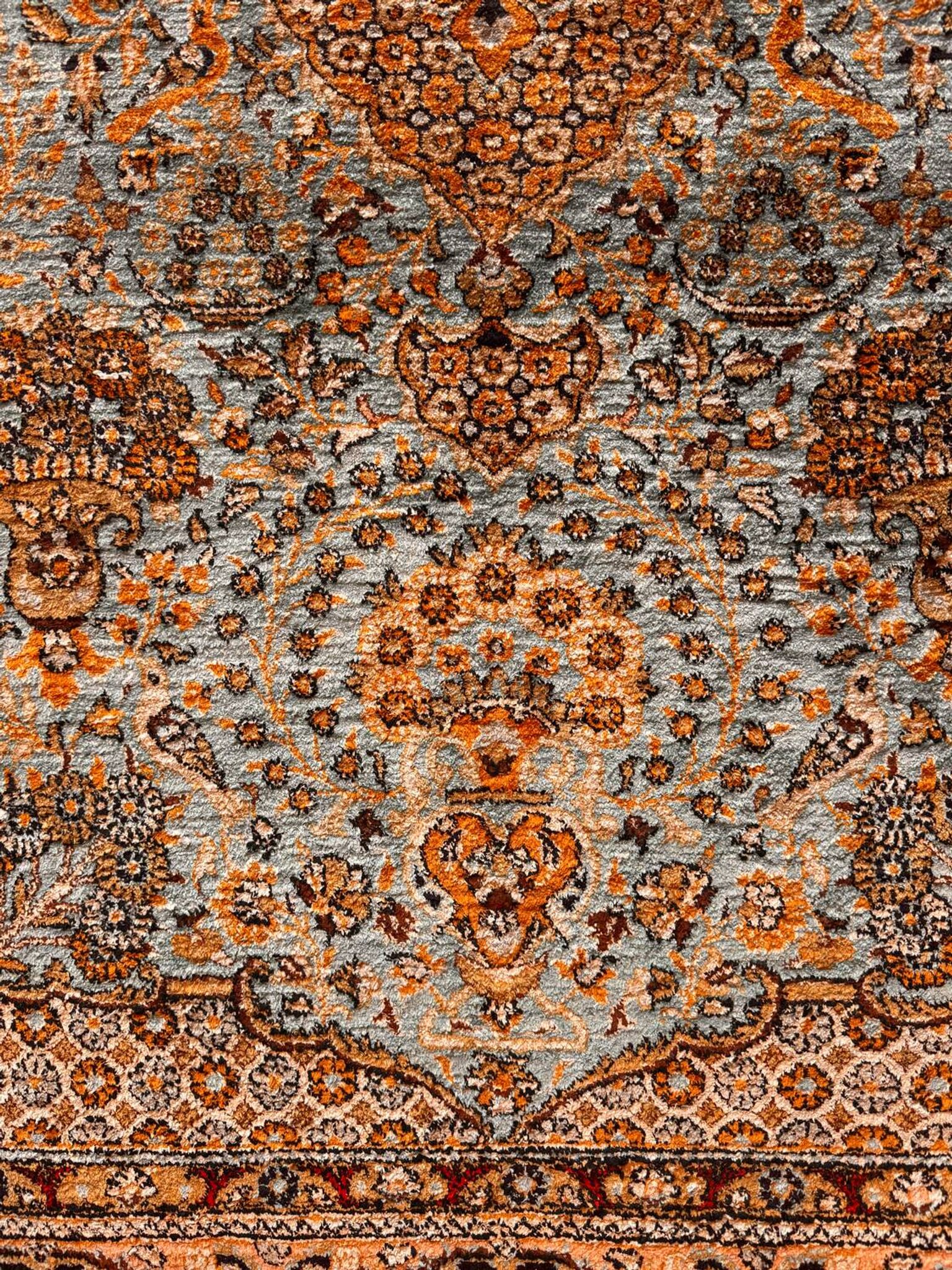Antique Ghoum carpet from Iran in silk.