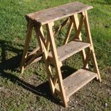 Antique folding 3-step wooden stepladder