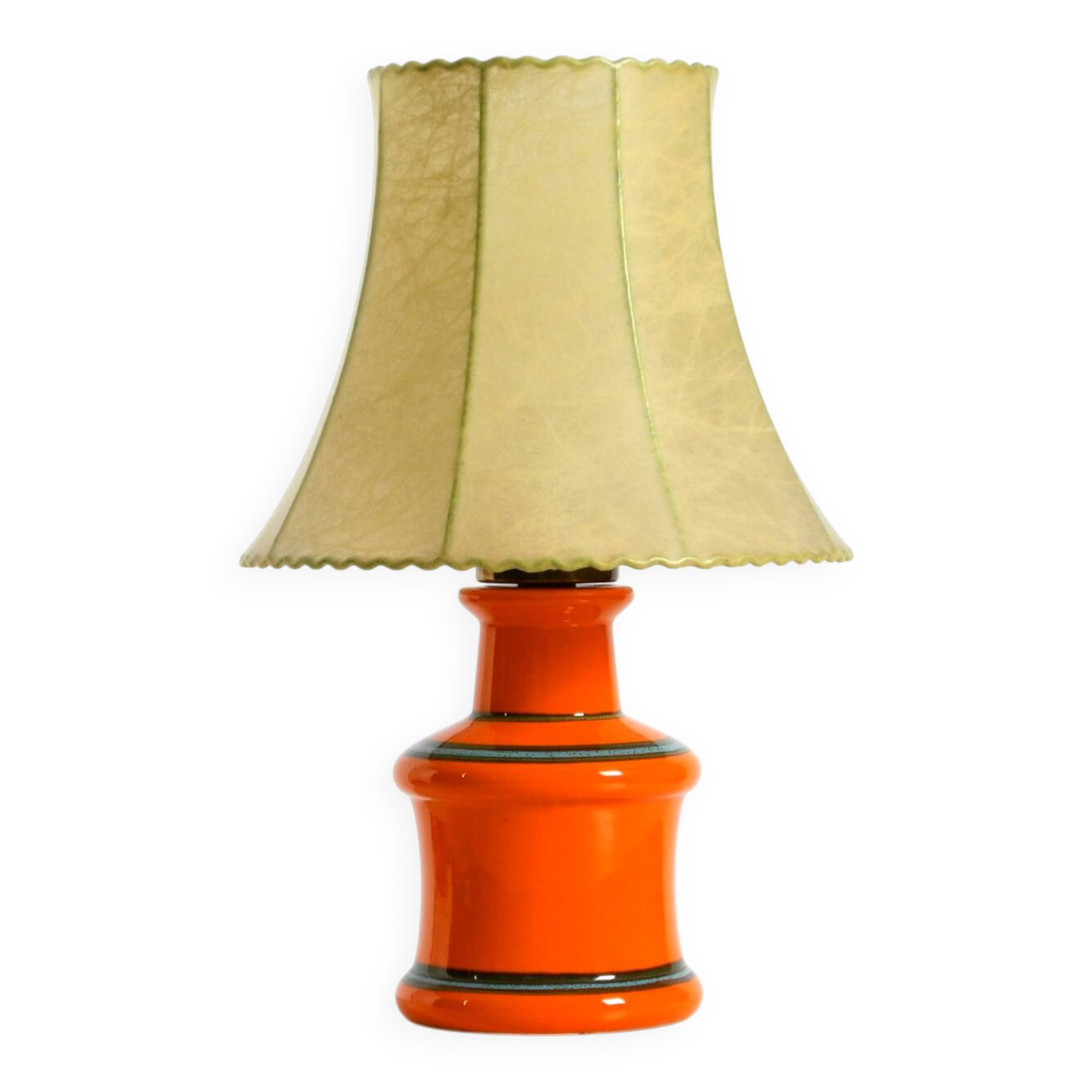 Beautiful 1960s orange ceramic table lamp with Cocoon shade | Made in Italy