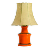 Belle lampe de table en céramique orange des années 1960 avec abat-jour Cocoon | Fabriquée en Italie