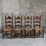 Set of 4 wooden and straw chairs