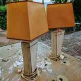 Paire de lampe bois vintage en bois peint brossé vers 1970-80