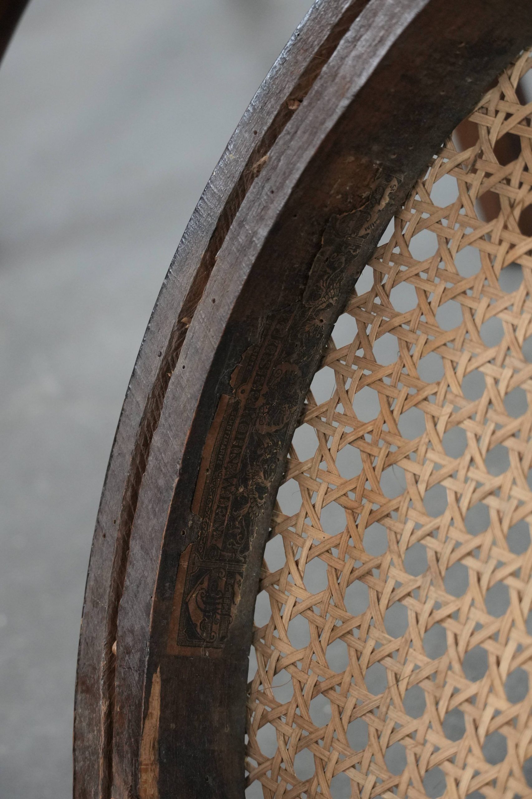 Set of 4 vintage bistro chairs Jacob & Josef Kohn Wien with a wicker seat