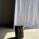 Black petrified wood side table with beige side H35 D24 - 3352