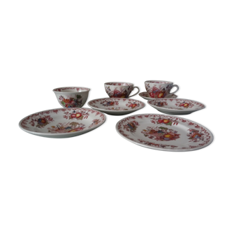 Cups and plates faience English MASON'S fruit basket decoration fruit basket part of service