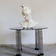Table ronde chromée en verre rond à tige ronde, Italie années 1970