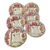Set of 6 old Onnaing barbotine asparagus plates
