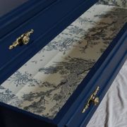 Restored vintage chest of drawers in navy blue, Louis XVI style.
