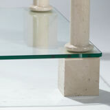 Table basse en travertin et verre signée Philippe Barbier années 70