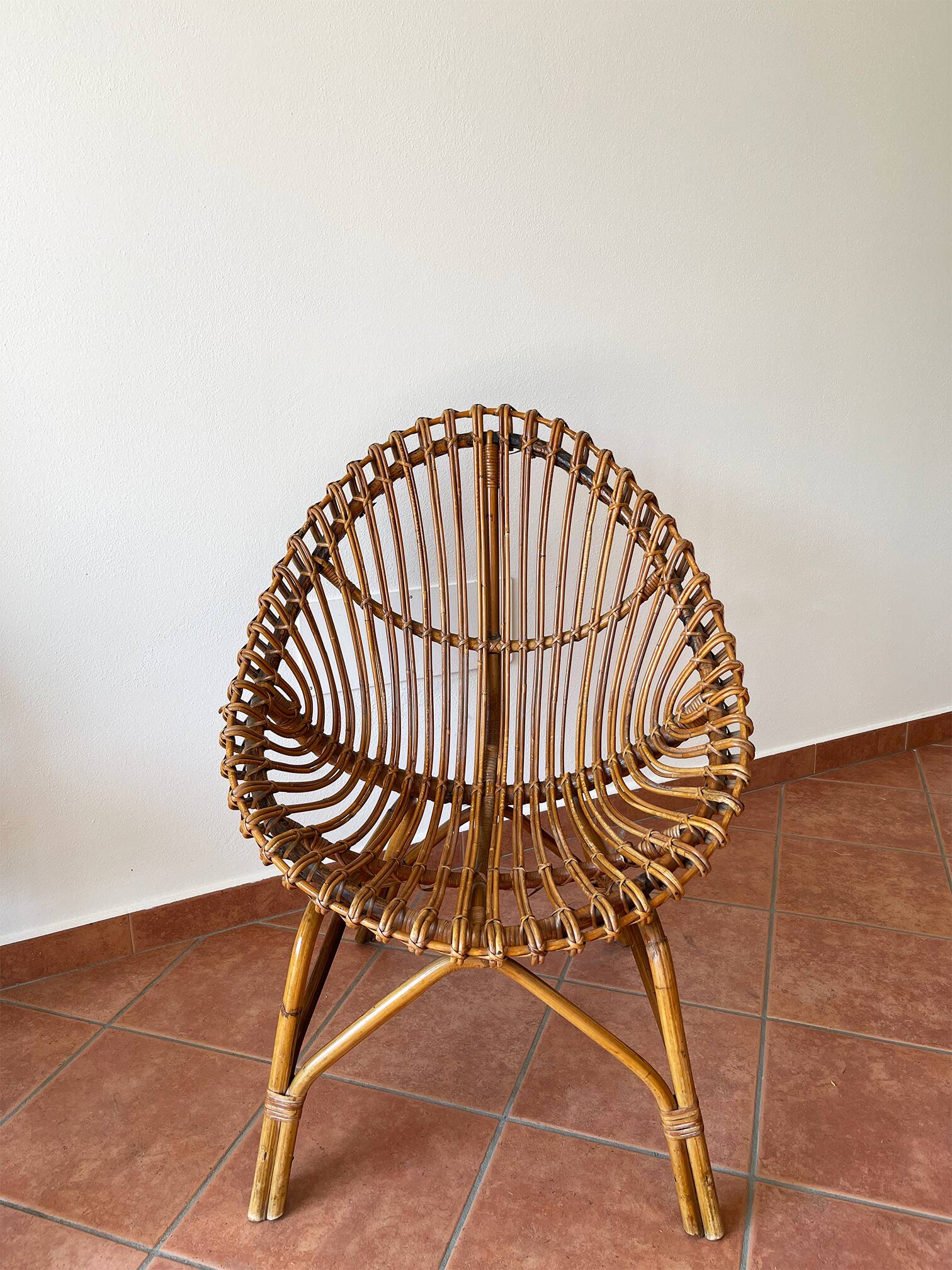 Italian 1960s original rattan egg armchair
