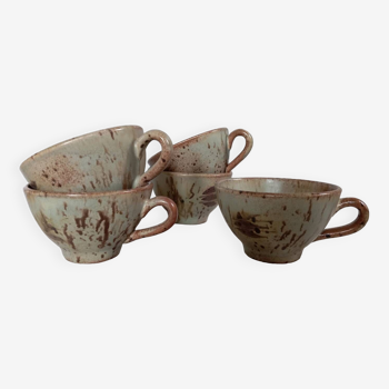 5 pyrite stoneware tea/coffee cups, foliage decor, stamped K