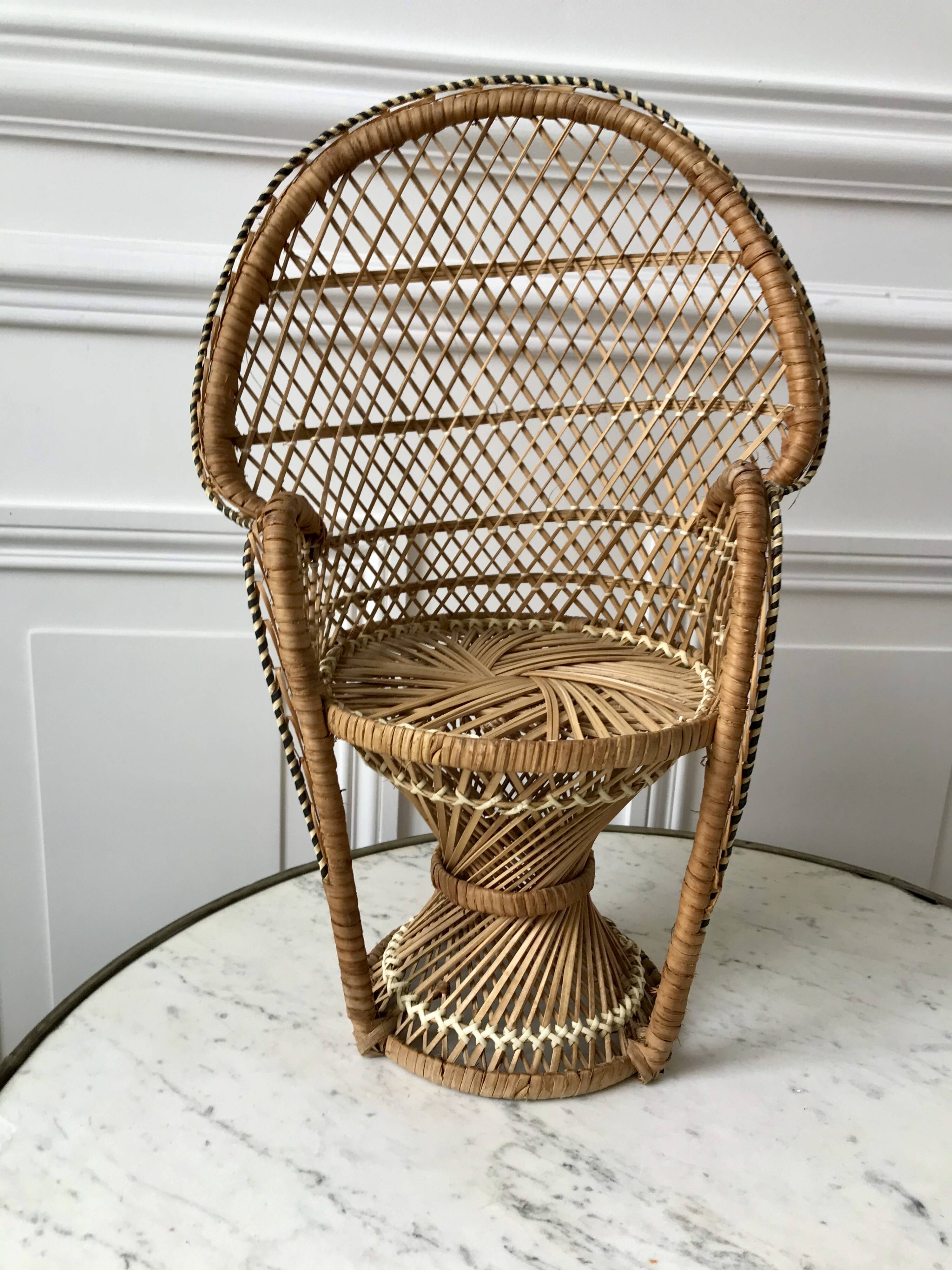 doll's armchair in wicker and rattan, Emmanuelle type, 1960s