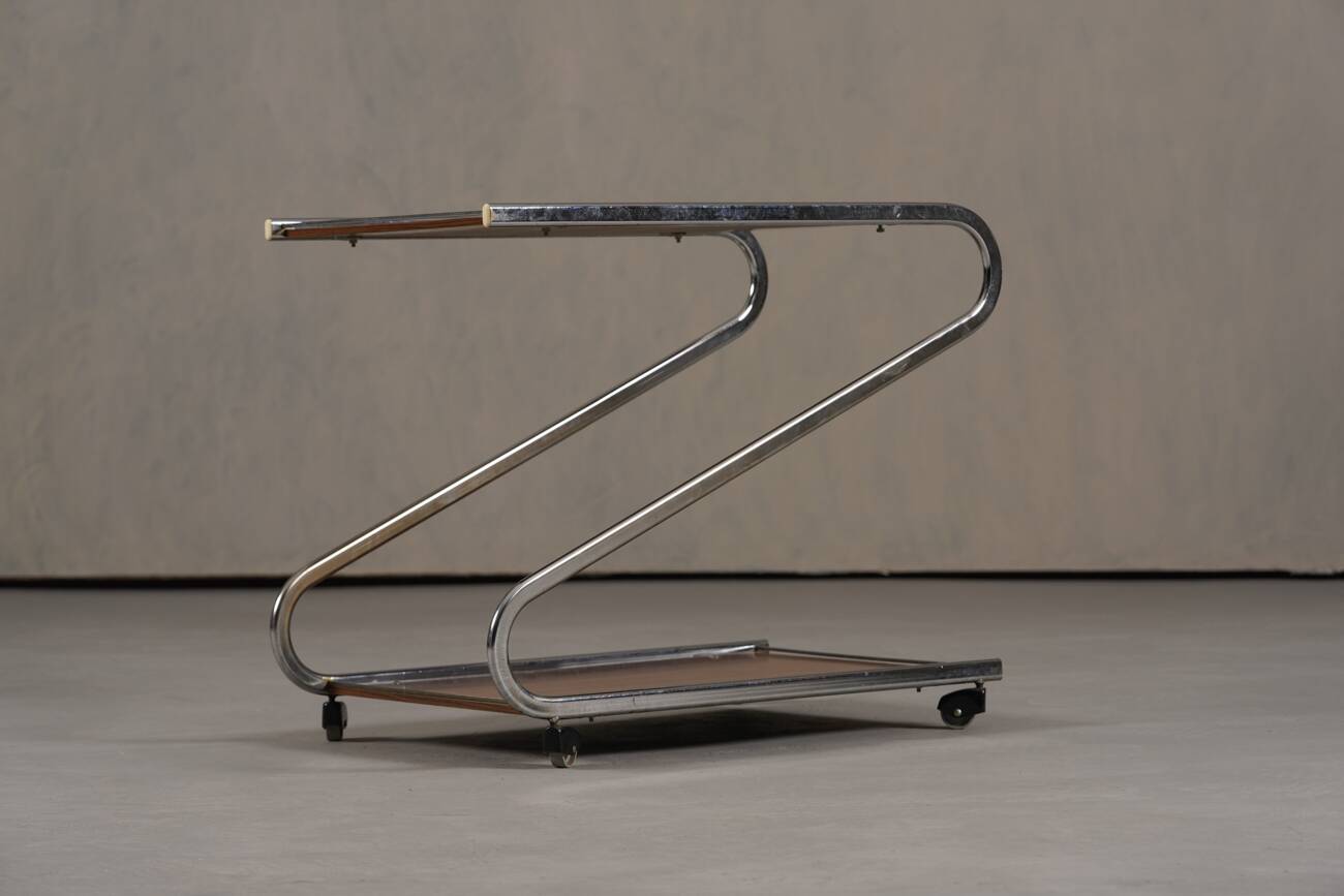 Vintage aluminium and plywood bar cart, Germany 1980s