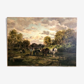 Clément Quinton (1851-1920), large oil on canvas "Forestiers"