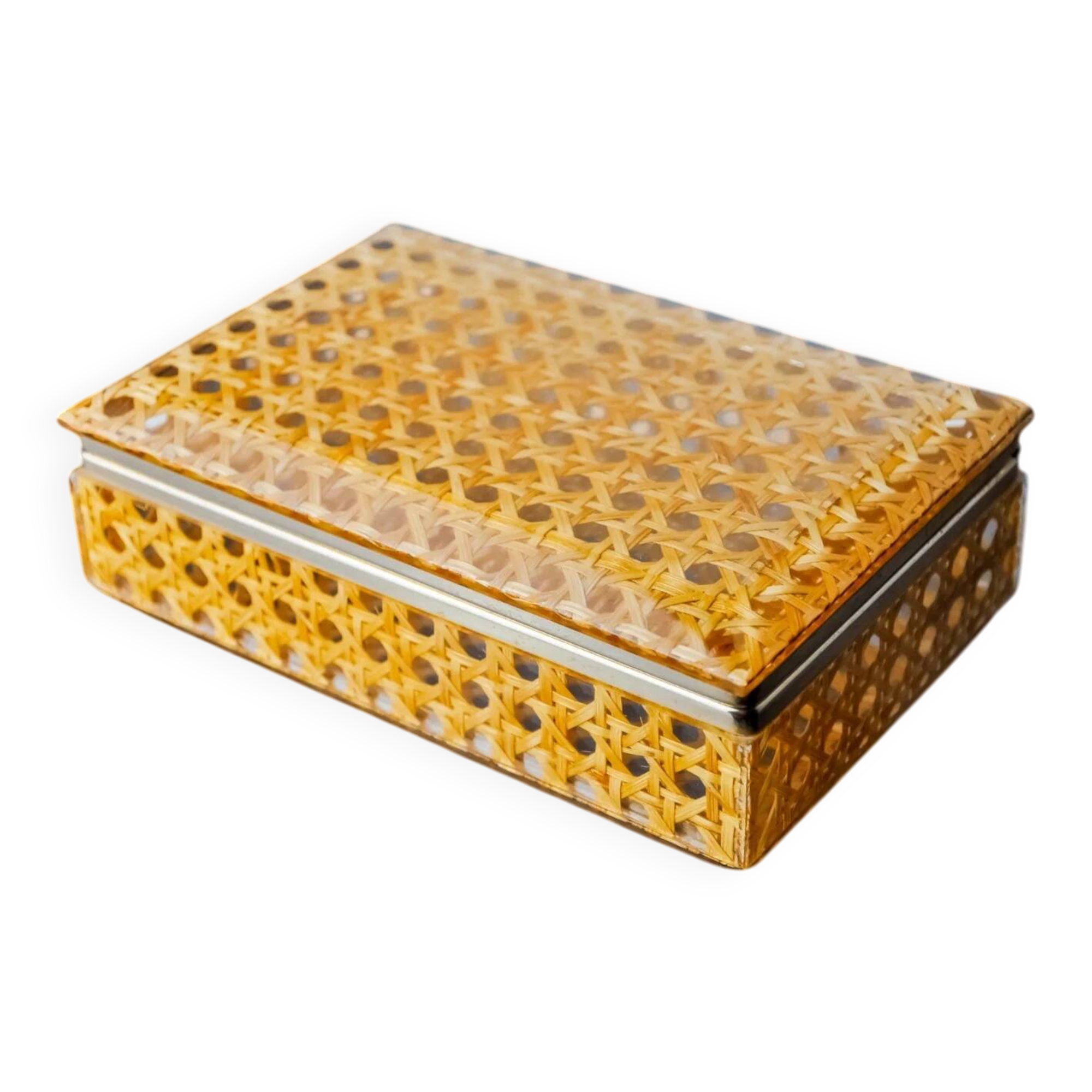 Lucite & rattan vanity box, Christian Dior style, circa 1970s