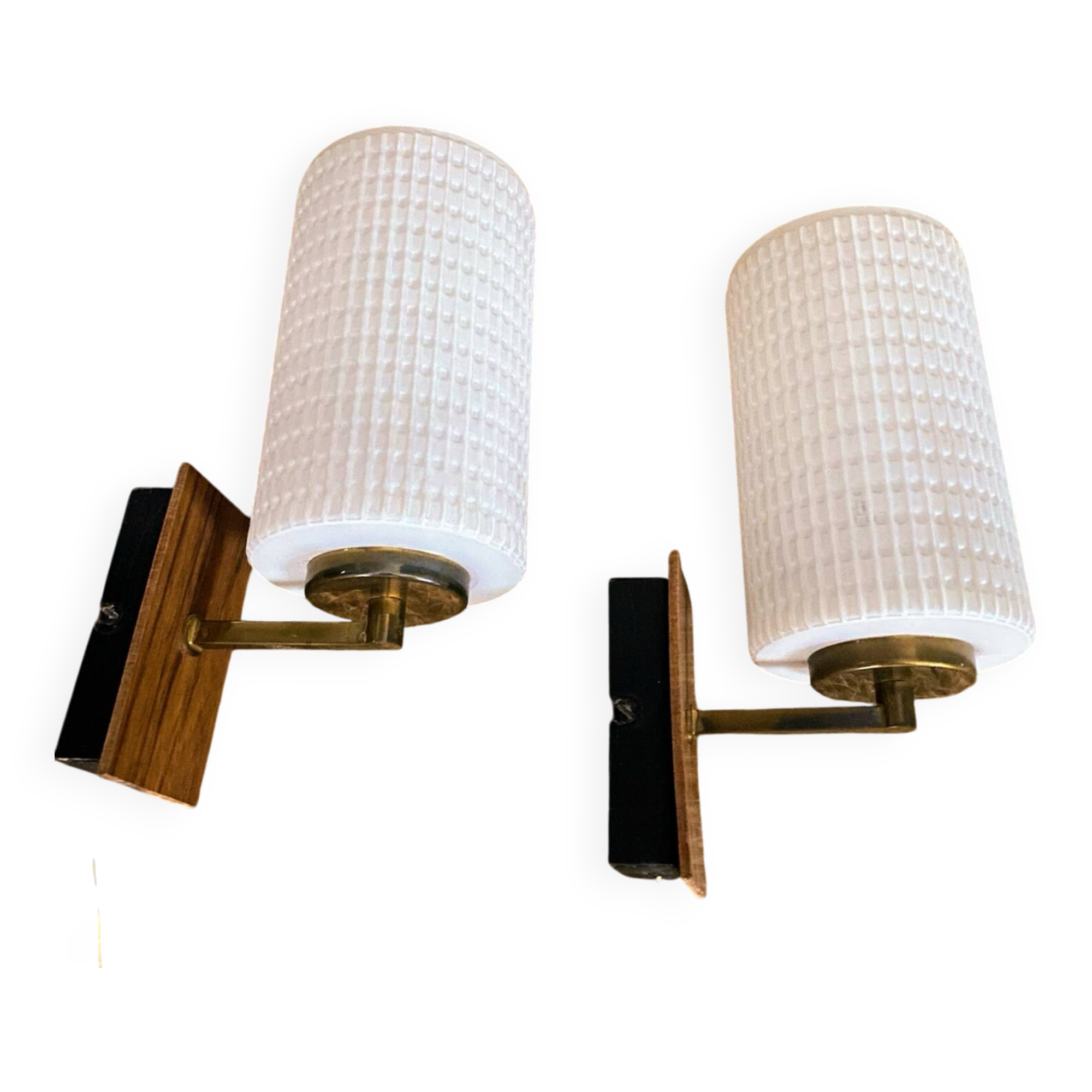 Pair of vintage teak and brass wall lights
