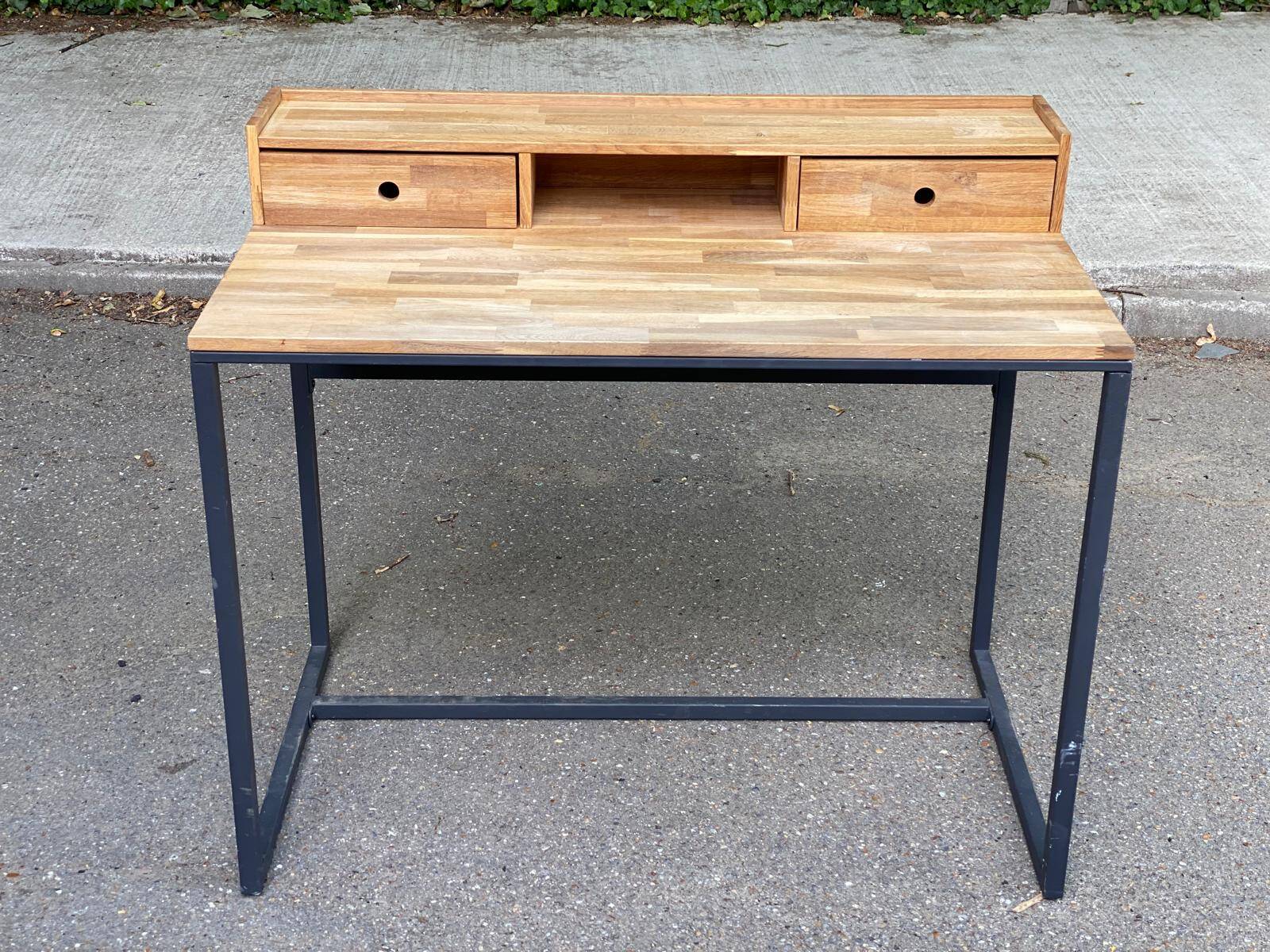 Scandinavian desk in solid oak and black metal 105cm