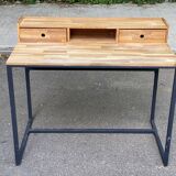 Scandinavian desk in solid oak and black metal 105cm